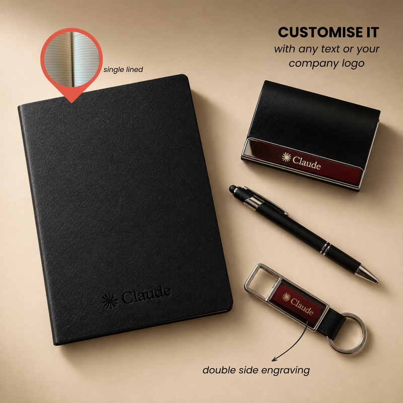 4 in 1 gift set (Diary, Card holder, Keychain and pen comes with box)