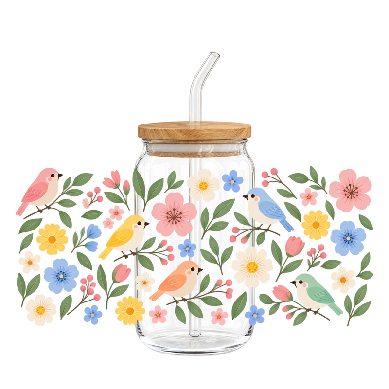Birds and Bloom UV DTF Tumblr Trasfer Sheet
